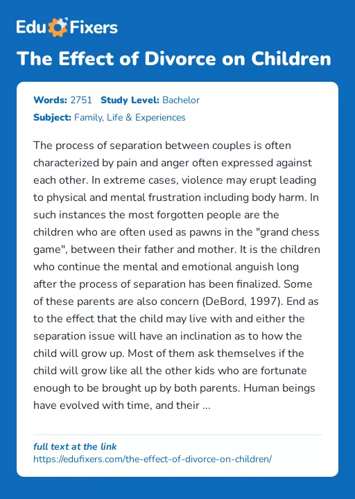 The Effect of Divorce on Children - Essay Preview
