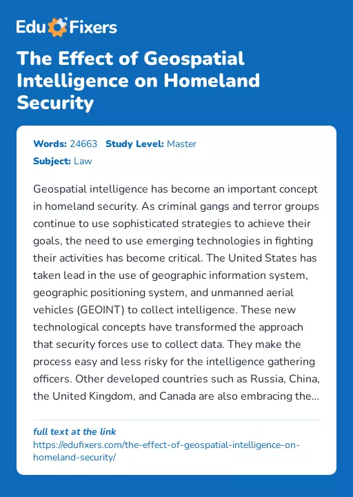 The Effect of Geospatial Intelligence on Homeland Security - Essay Preview