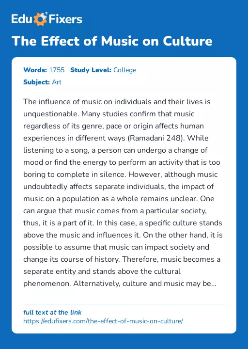 The Effect of Music on Culture - Essay Preview
