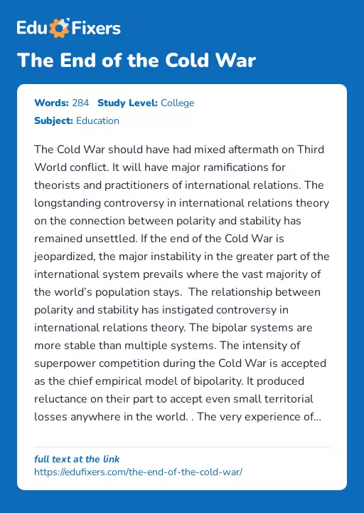 The End of the Cold War - Essay Preview