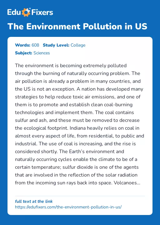 The Environment Pollution in US - Essay Preview