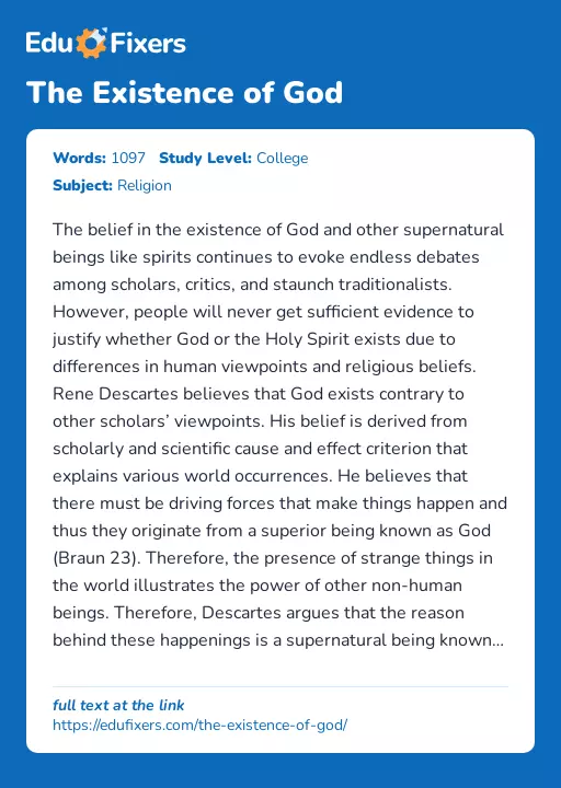The Existence of God - Essay Preview