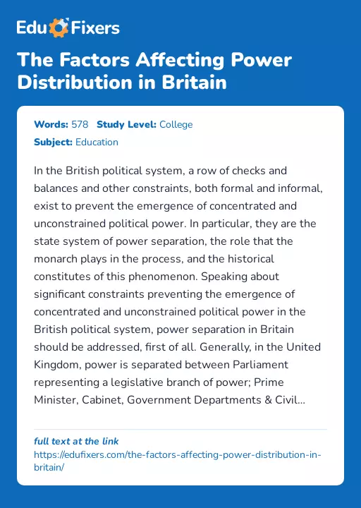 The Factors Affecting Power Distribution in Britain - Essay Preview