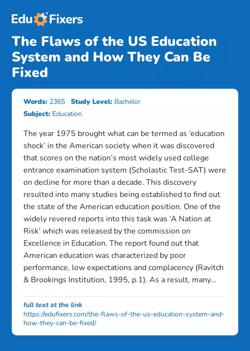The Flaws of the US Education System and How They Can Be Fixed - Essay Preview