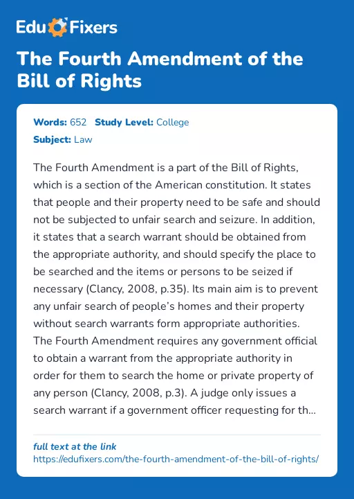 The Fourth Amendment of the Bill of Rights - Essay Preview