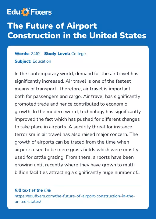 The Future of Airport Construction in the United States - Essay Preview