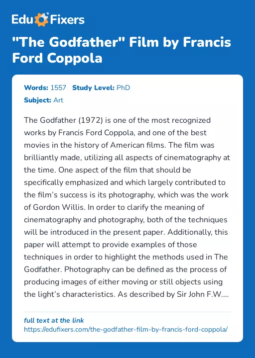 "The Godfather" Film by Francis Ford Coppola - Essay Preview