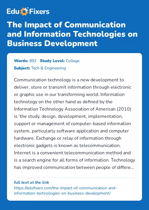 The Impact of Communication and Information Technologies on Business Development - Essay Preview