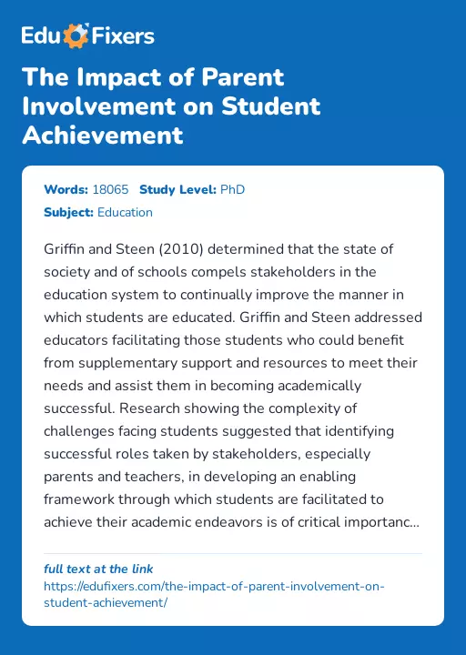 The Impact of Parent Involvement on Student Achievement - Essay Preview
