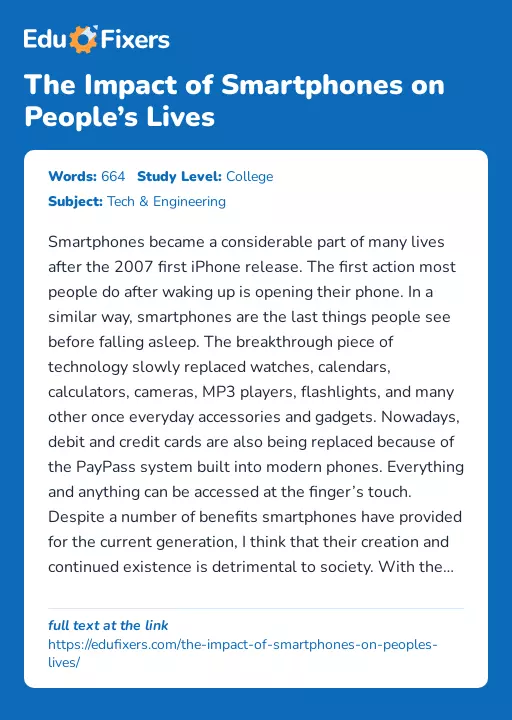 The Impact of Smartphones on People’s Lives - Essay Preview