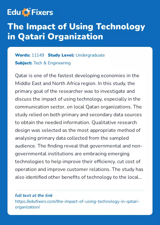 The Impact of Using Technology in Qatari Organization - Essay Preview