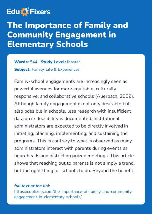 The Importance of Family and Community Engagement in Elementary Schools - Essay Preview