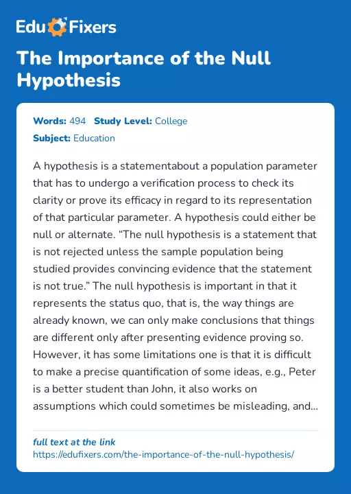 The Importance of the Null Hypothesis - Essay Preview