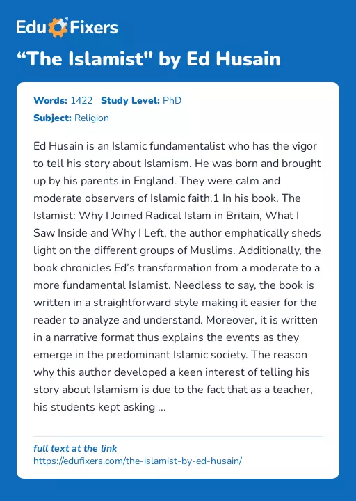 “The Islamist" by Ed Husain - Essay Preview