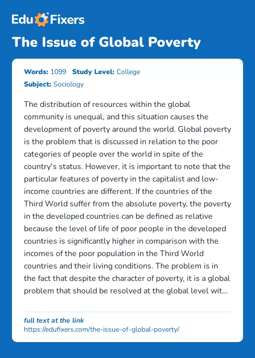The Issue of Global Poverty - Essay Preview