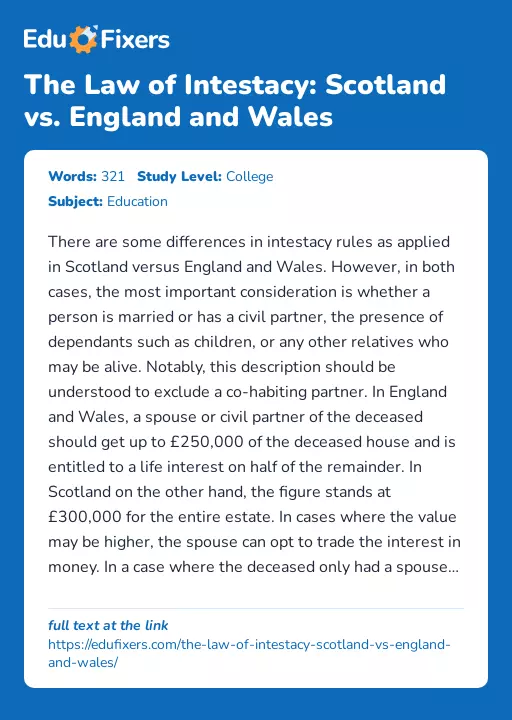 The Law of Intestacy: Scotland vs. England and Wales - Essay Preview