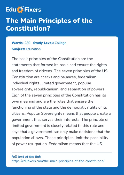 The Main Principles of the Constitution? - Essay Preview