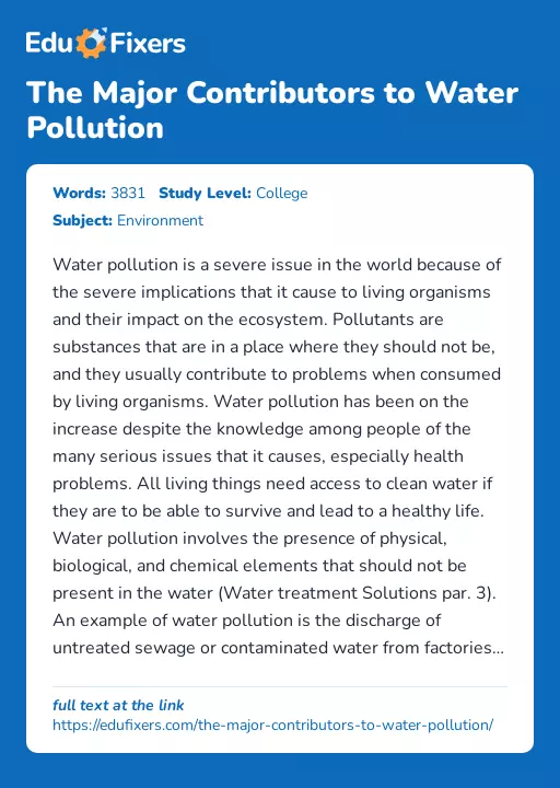 The Major Contributors to Water Pollution - Essay Preview