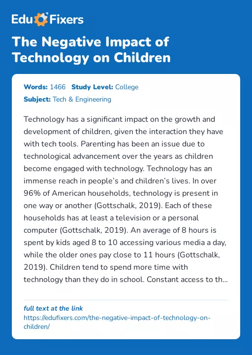 The Negative Impact of Technology on Children - Essay Preview