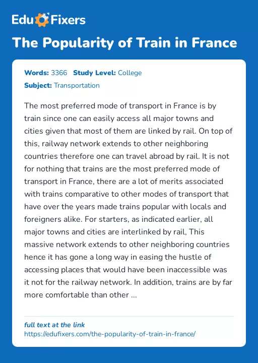 The Popularity of Train in France - Essay Preview