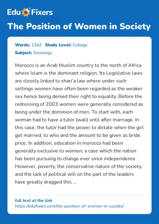 The Position of Women in Society - Essay Preview