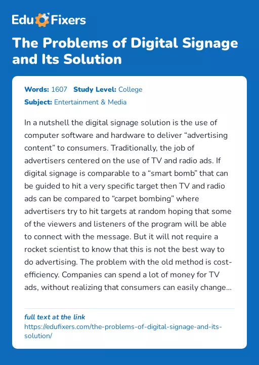 The Problems of Digital Signage and Its Solution - Essay Preview