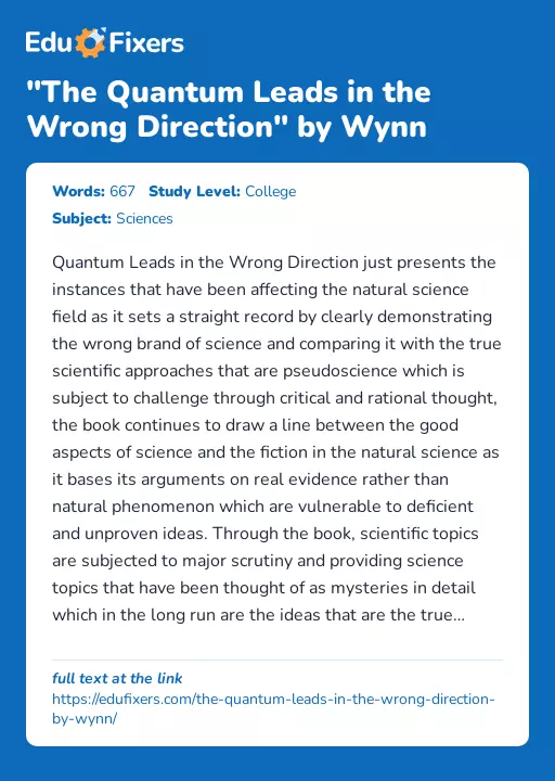 "The Quantum Leads in the Wrong Direction" by Wynn - Essay Preview