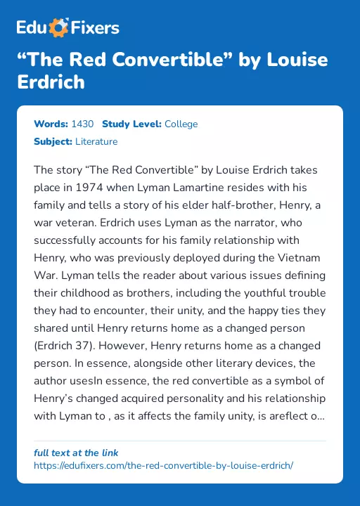 “The Red Convertible” by Louise Erdrich - Essay Preview