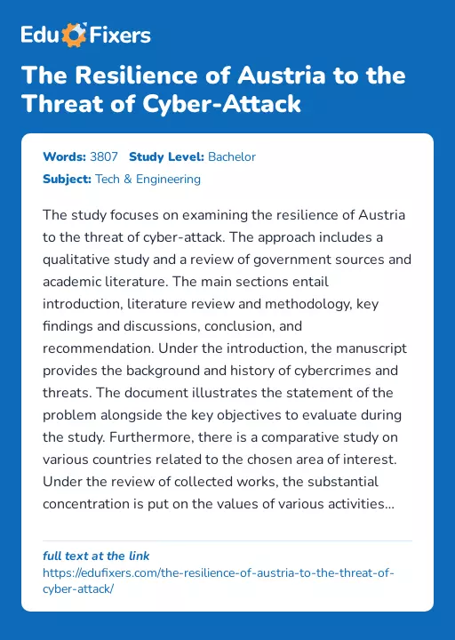 The Resilience of Austria to the Threat of Cyber-Attack - Essay Preview