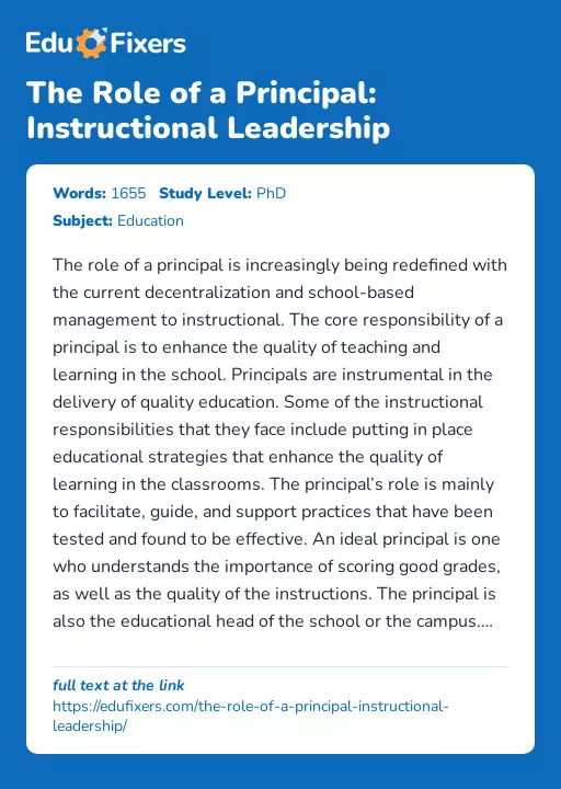 The Role of a Principal: Instructional Leadership - Essay Preview