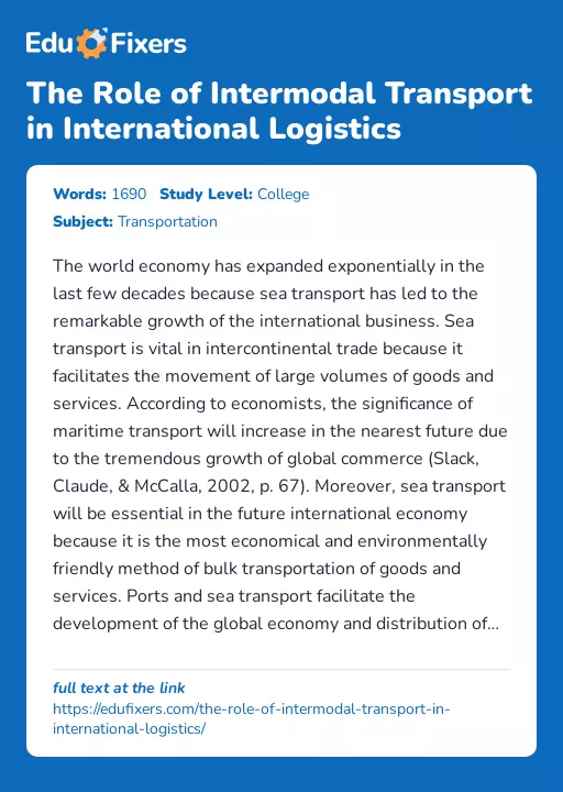 The Role of Intermodal Transport in International Logistics - Essay Preview