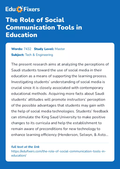 The Role of Social Communication Tools in Education - Essay Preview