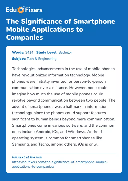 The Significance of Smartphone Mobile Applications to Companies - Essay Preview