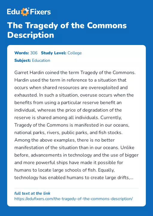 The Tragedy of the Commons Description - Essay Preview