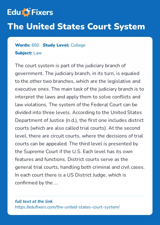 The United States Court System - Essay Preview