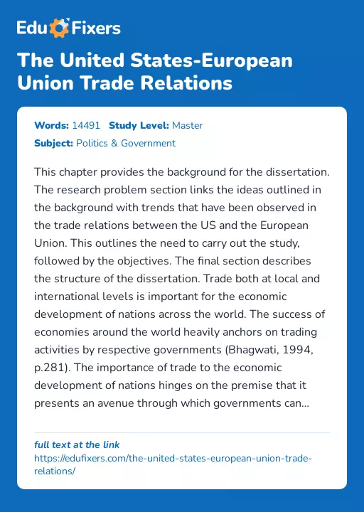 The United States-European Union Trade Relations - Essay Preview