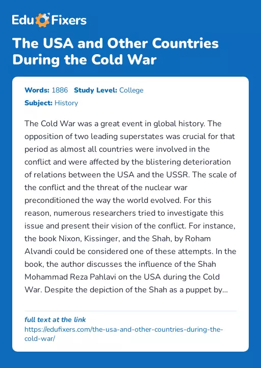 The USA and Other Countries During the Cold War - Essay Preview