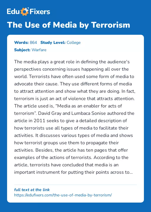 The Use of Media by Terrorism - Essay Preview