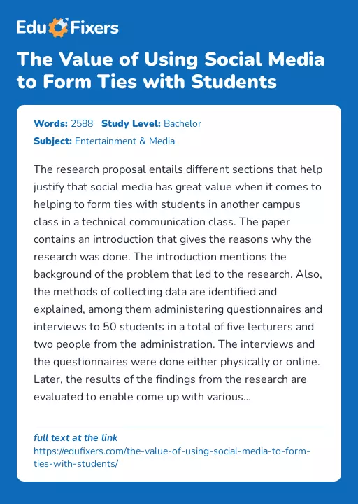 The Value of Using Social Media to Form Ties with Students - Essay Preview