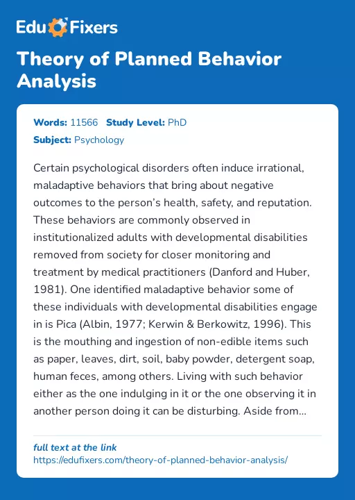 Theory of Planned Behavior Analysis - Essay Preview