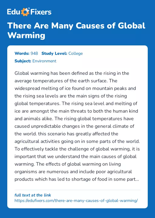 There Are Many Causes of Global Warming - Essay Preview