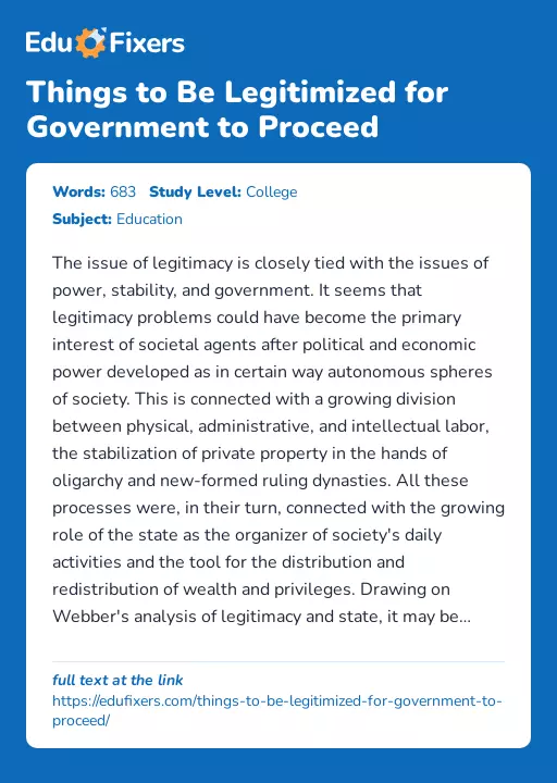 Things to Be Legitimized for Government to Proceed - Essay Preview