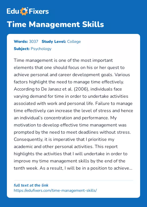 Time Management Skills - Essay Preview