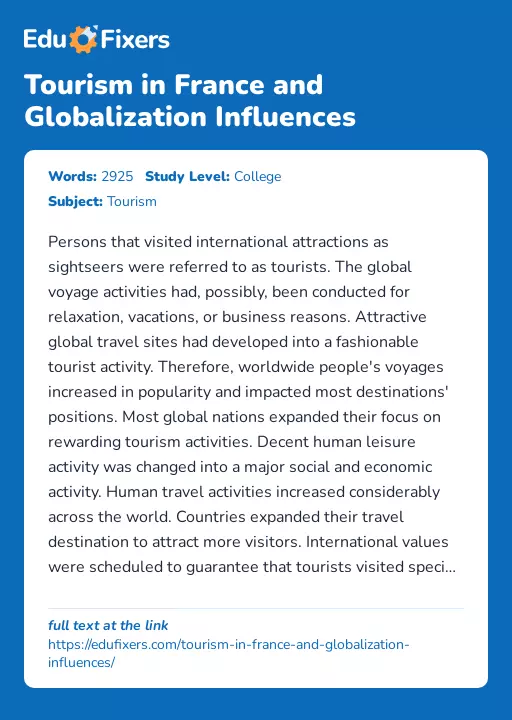 Tourism in France and Globalization Influences - Essay Preview