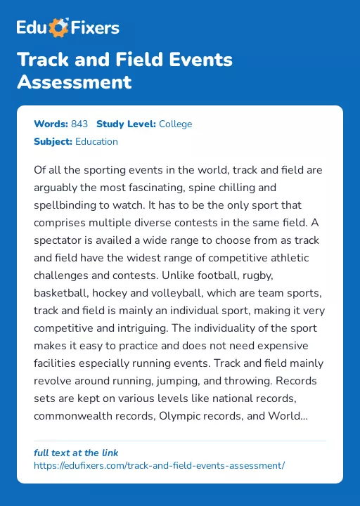 Track and Field Events Assessment - Essay Preview