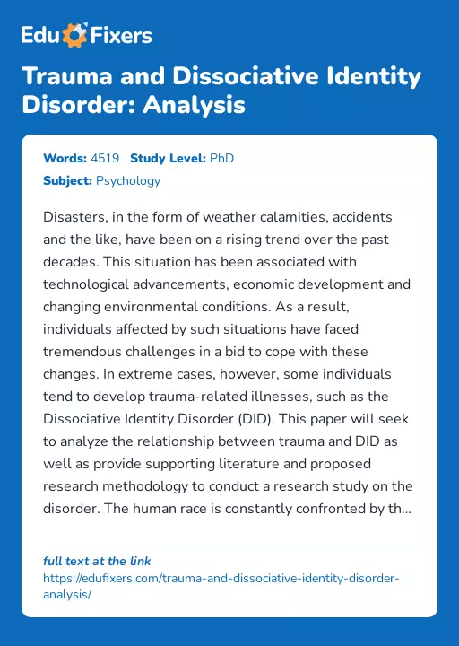 Trauma and Dissociative Identity Disorder: Analysis - Essay Preview