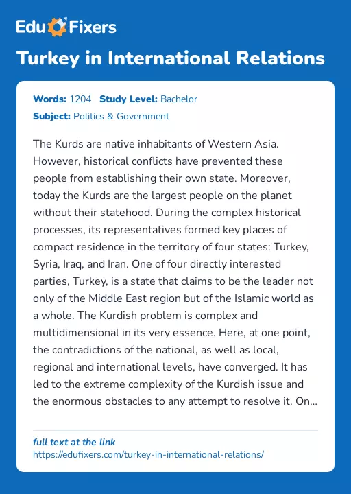 Turkey in International Relations - Essay Preview