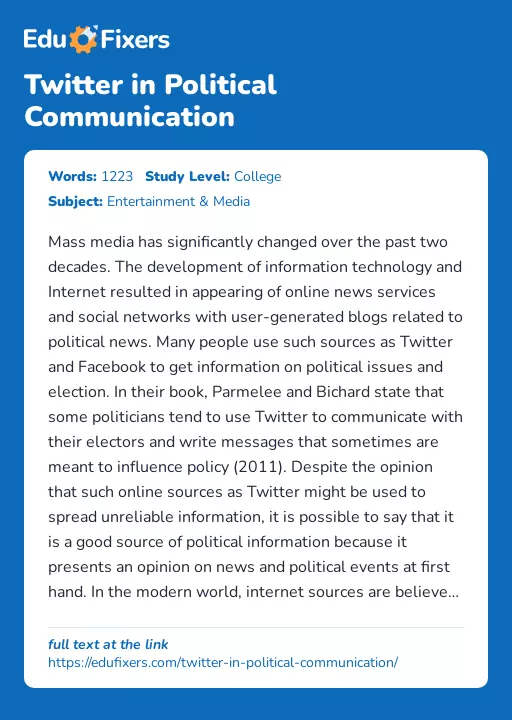Twitter in Political Communication - Essay Preview
