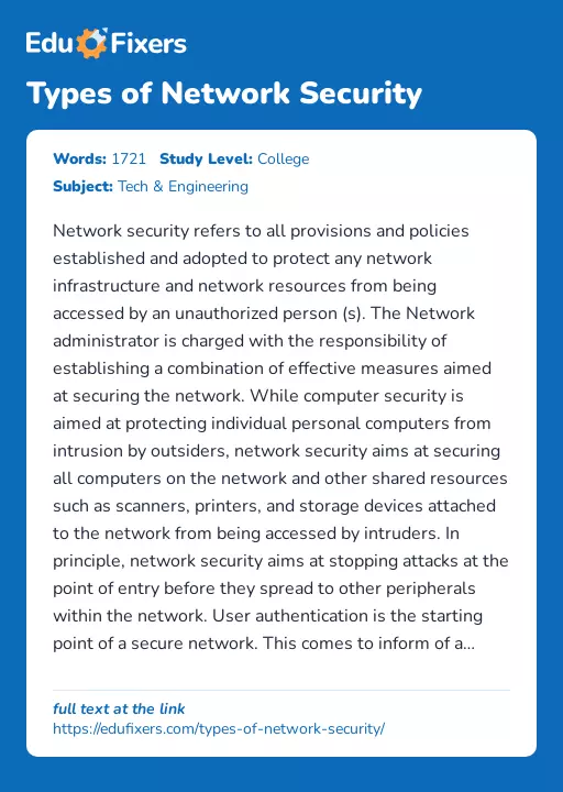 Types of Network Security - Essay Preview