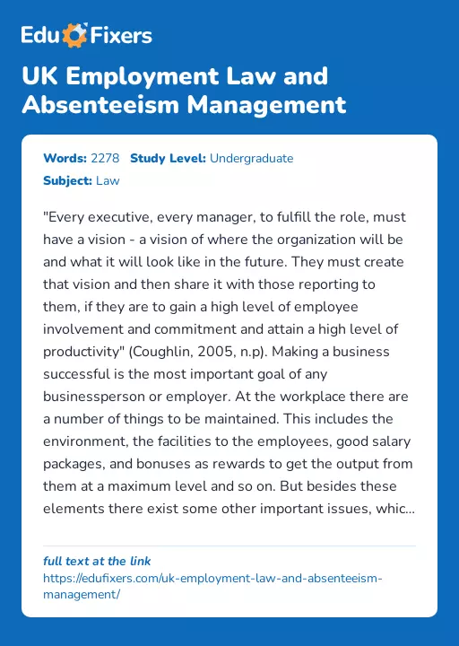 UK Employment Law and Absenteeism Management - Essay Preview